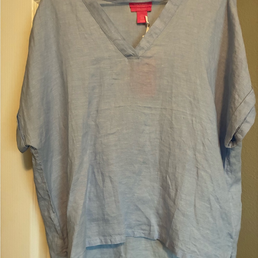Isaac Mizrahi Linen Sky Blue Top